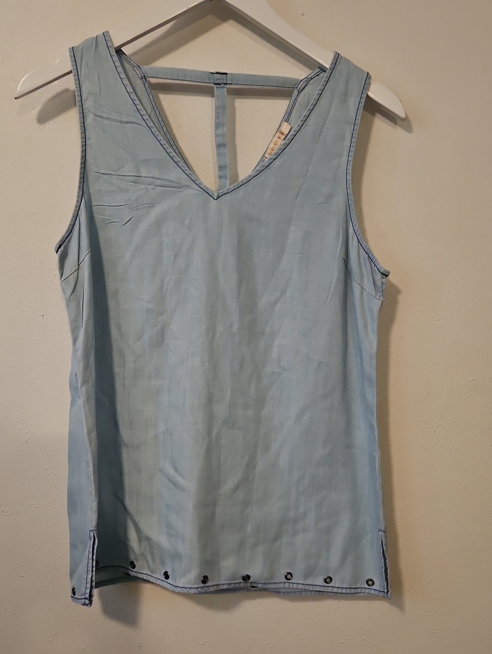 Skies Are Blue Light Blue V-Neck Tank with Back Strap Detail